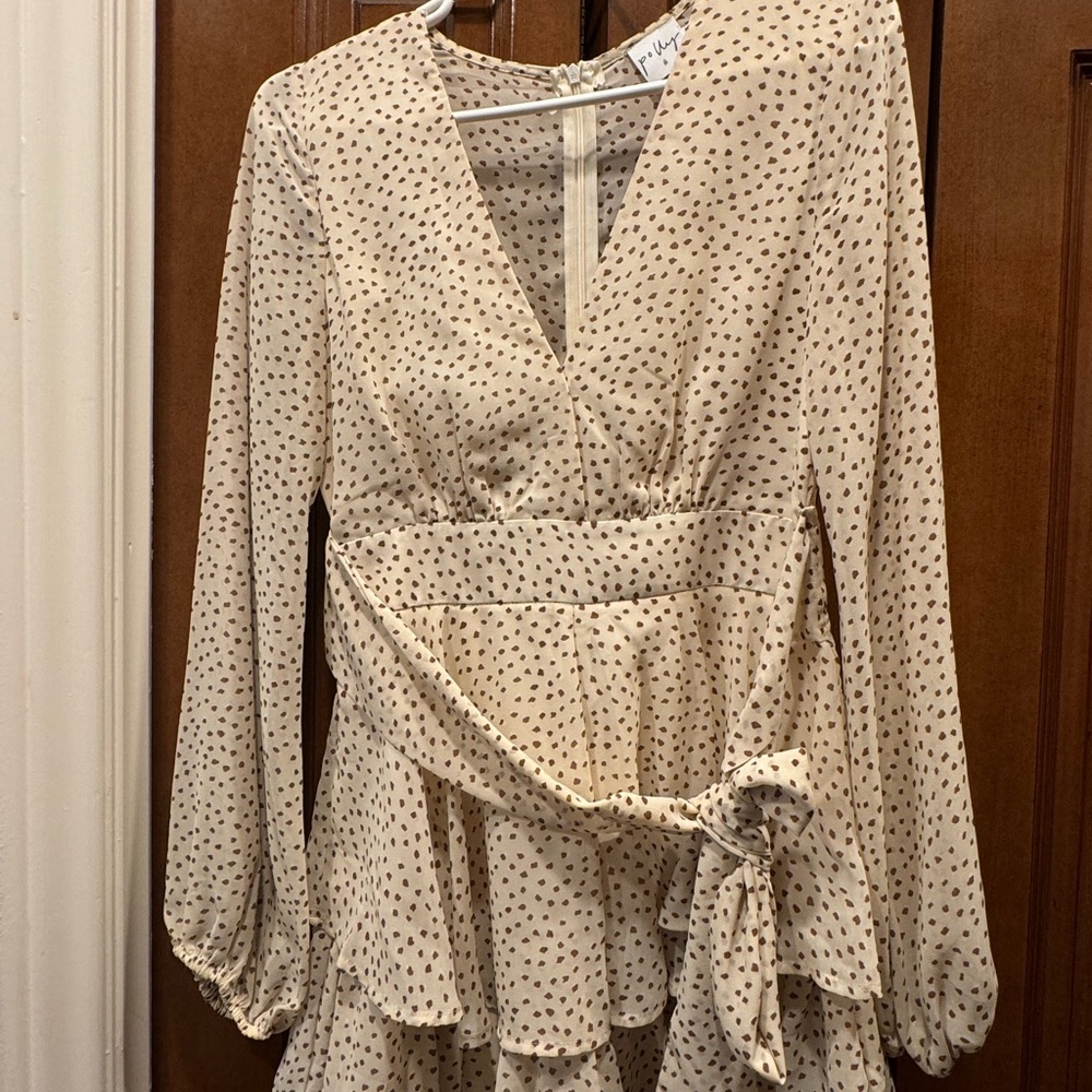 Cream Polka Dot Wrap Mini Dress - Picture 1 of 3